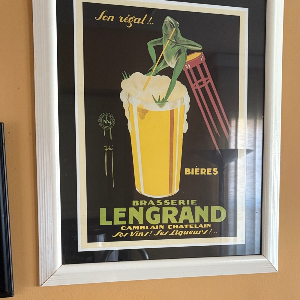 Brasserie Vintage Art Print with White Frame